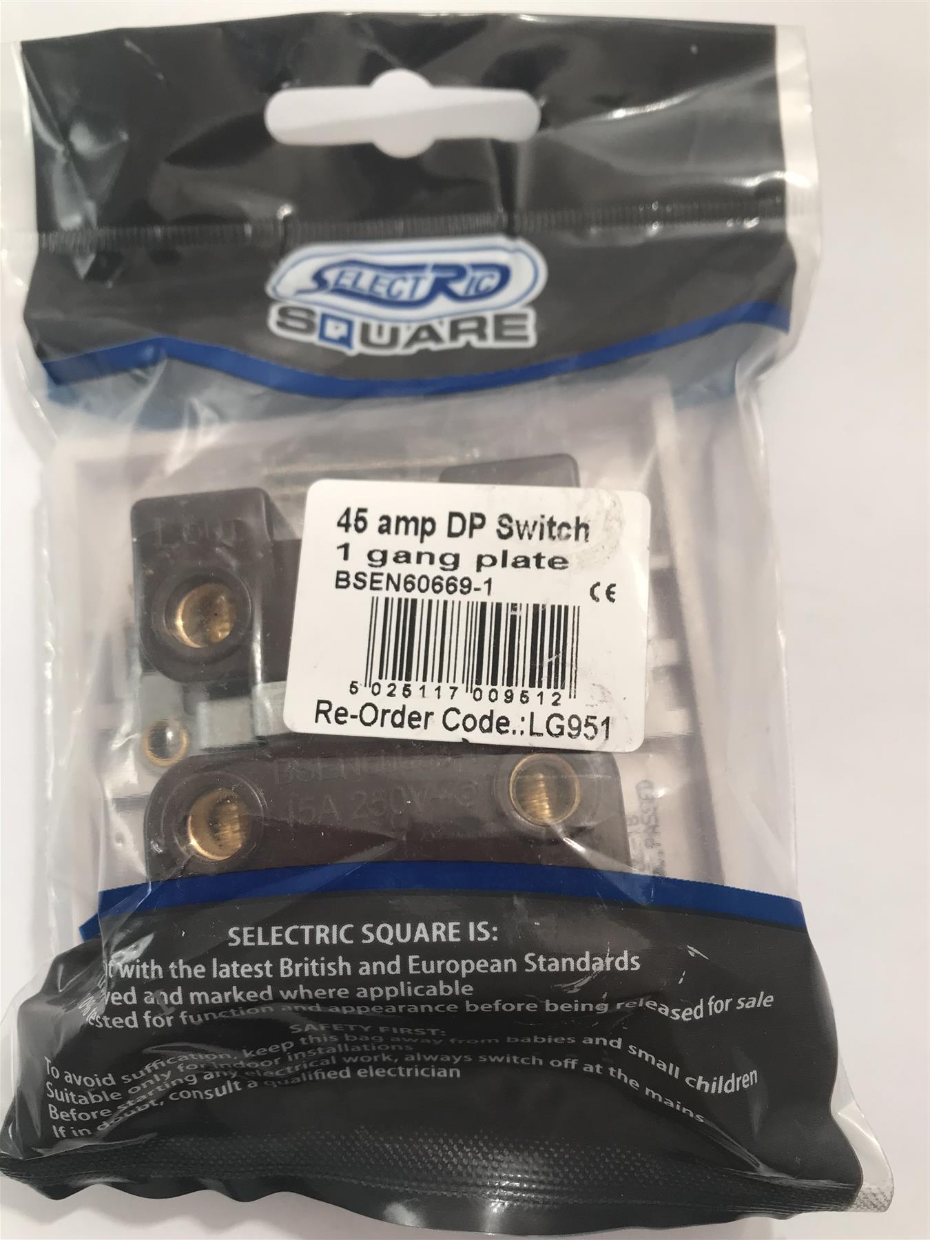 Selectric Square 45 Amp DP Switch 1 Gang Plate  LG951