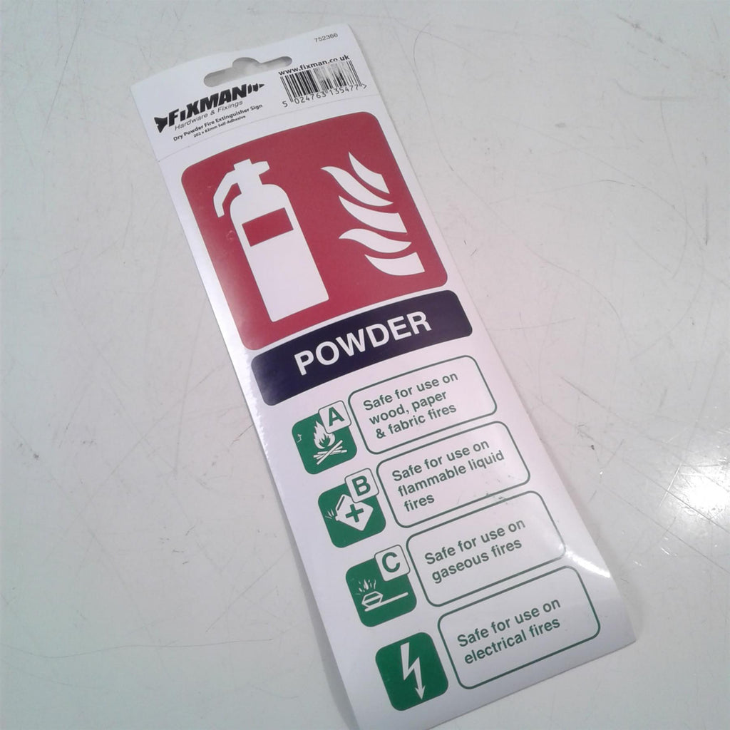 Dry Powder Fire Extinguisher Sign 202 x 82mm self-adhesive