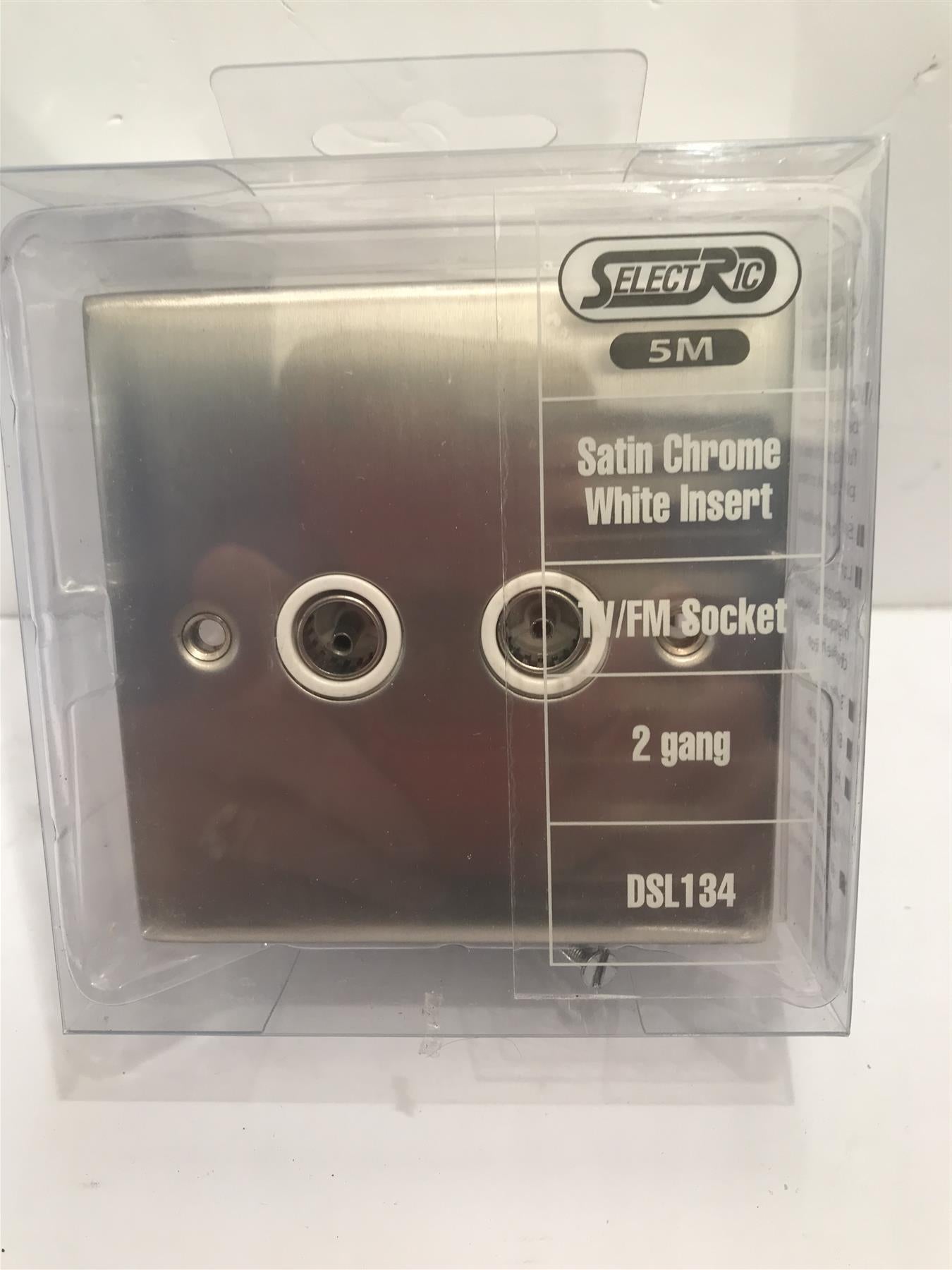Satin Chrome White Insert TV/FM Socket 2 Gang DSL134