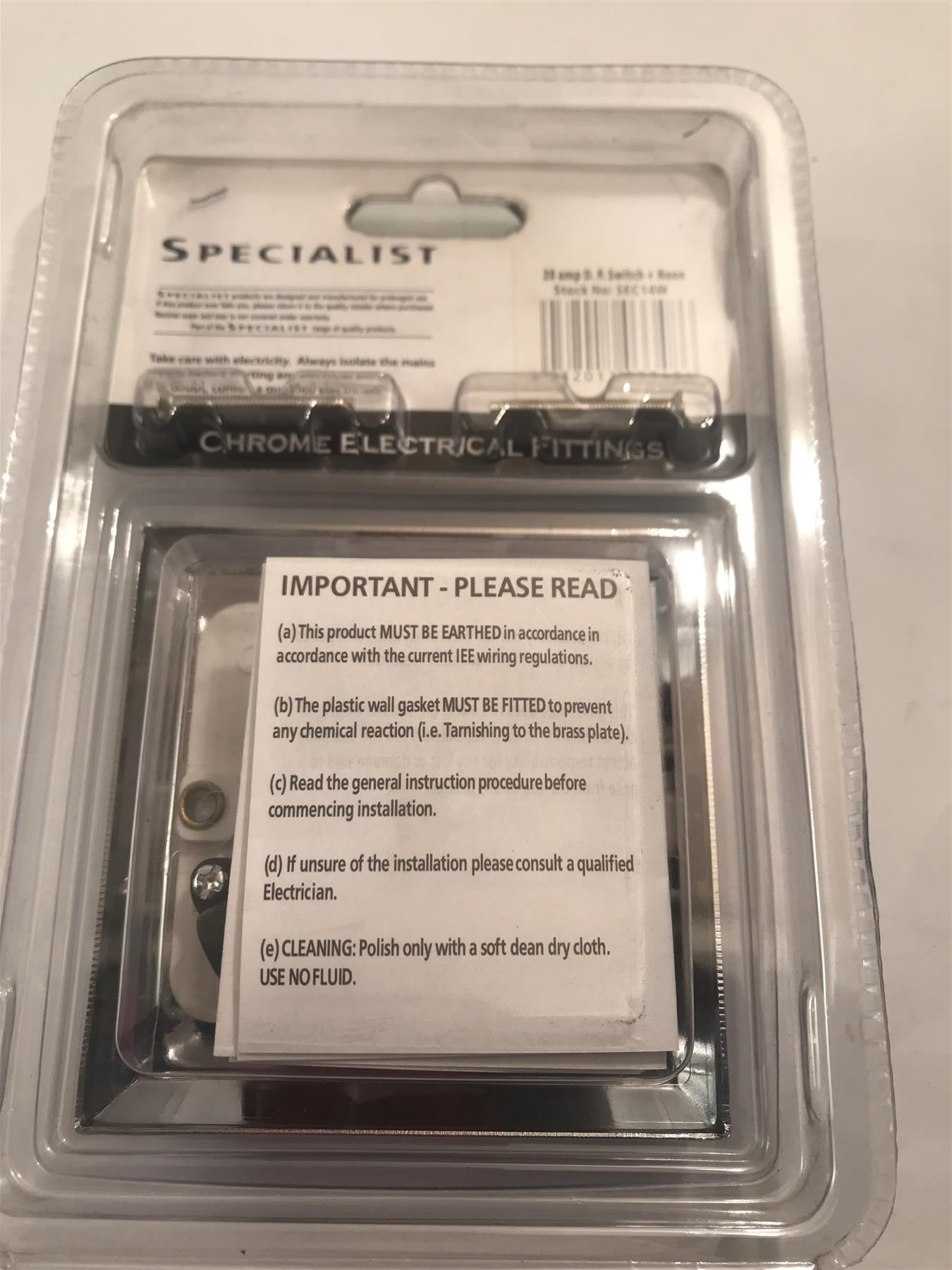 Specialist 20 Amp DP Switch & Neon Polished Chrome White Insert  SEC14W