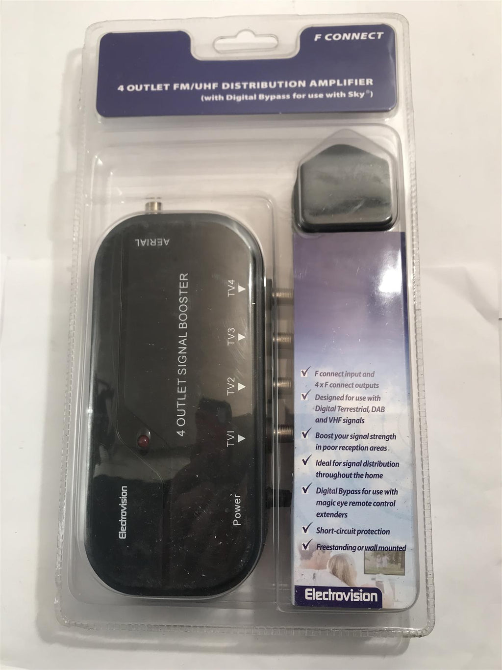 4 Way VHF/UHF Distribution Amplifier with Digital Bypass for use with Sky