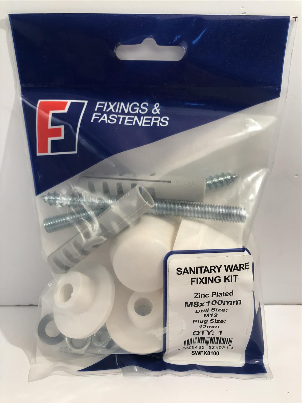 Fixings & Fasteners Sanitary Ware Fixing Kit Zinc Plated M8x100mm SWFK8100