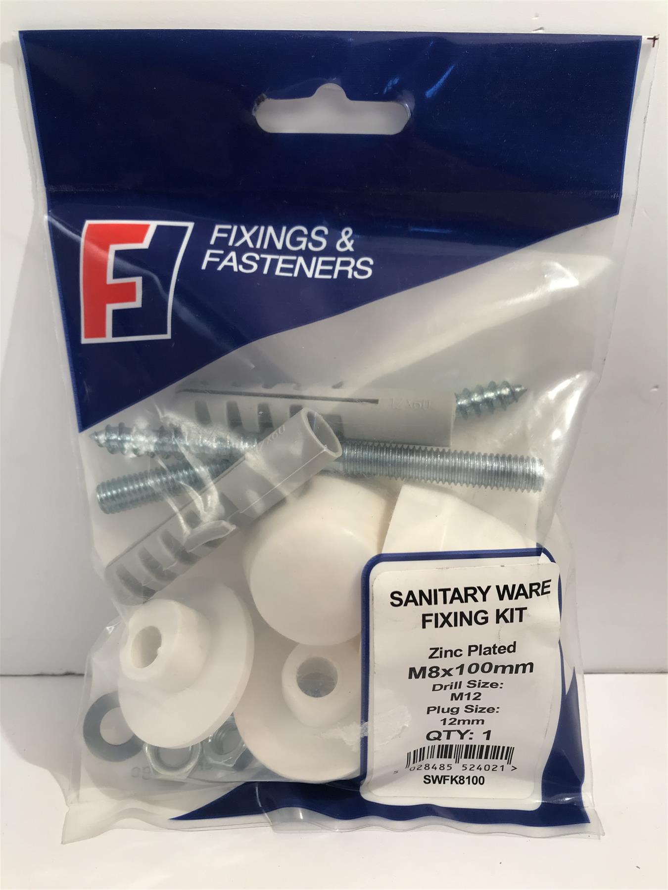 Fixings & Fasteners Sanitary Ware Fixing Kit Zinc Plated M8x100mm SWFK8100