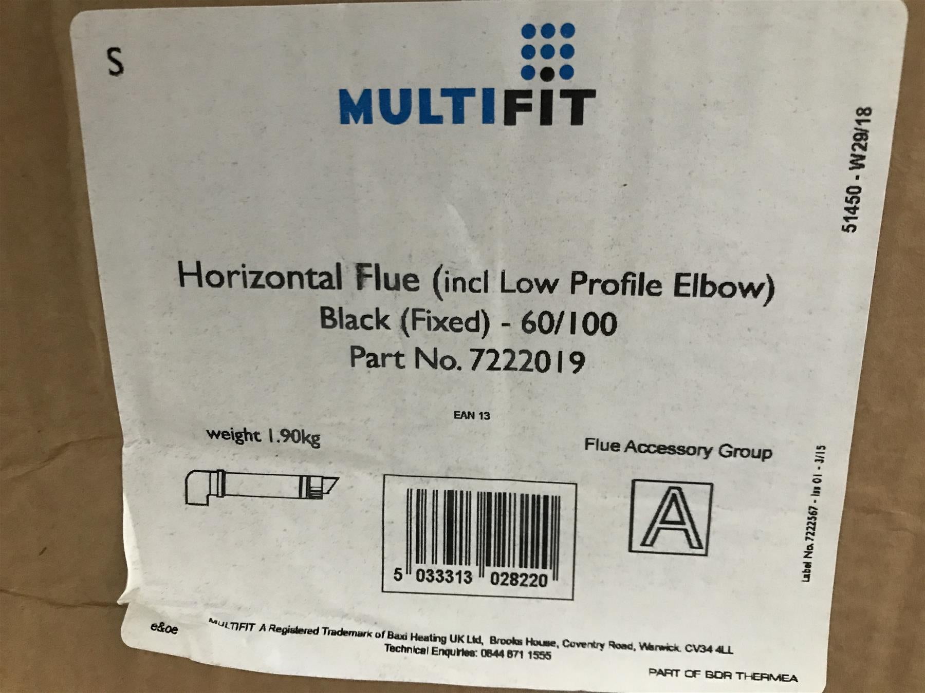 Baxi 7222019 Horizontal Flue (Incl LP Elbow) 60/100