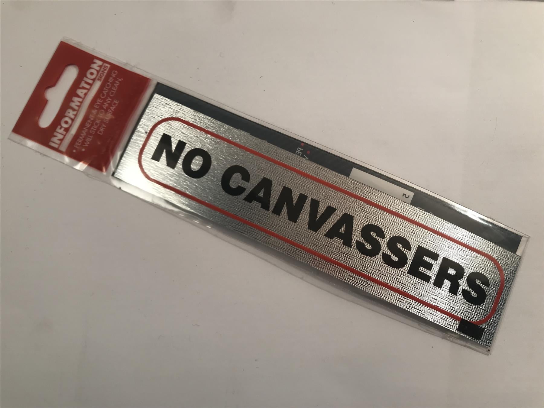 No Canvassers - Brushed Metallic Adhesive Sign