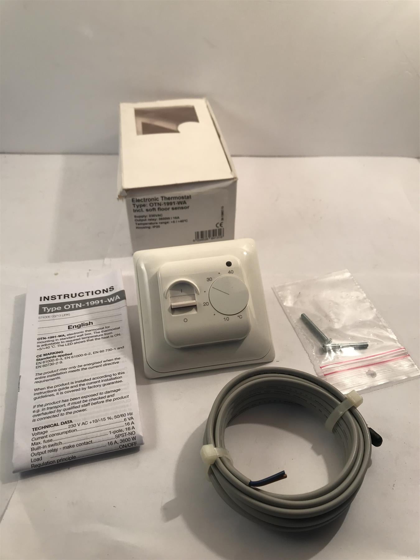 Electronic Underfloor Heating Thermostat with Sensor OTN-1991-WA
