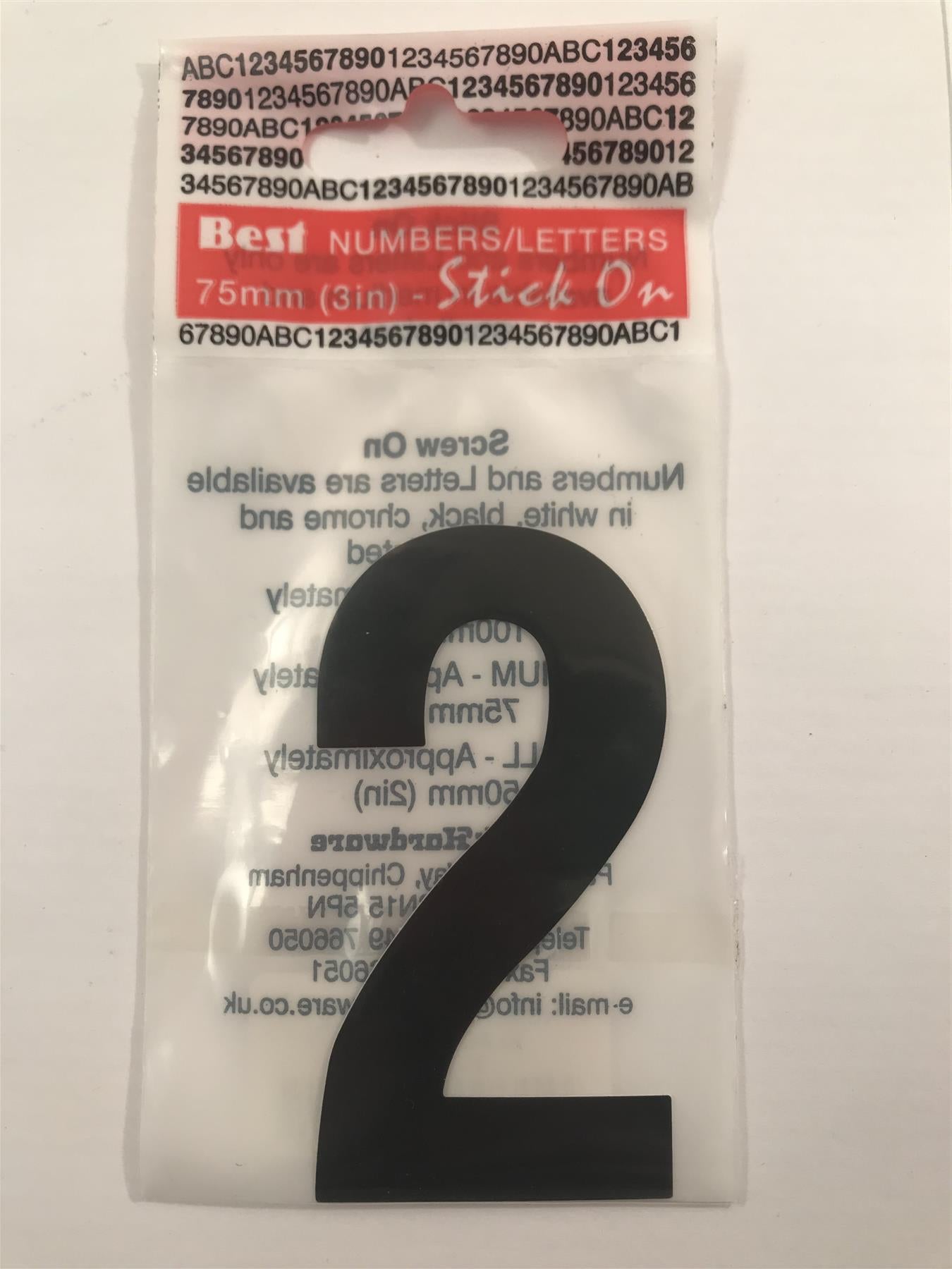 Black Number 2 Self Adhesive 1½" x 3"
