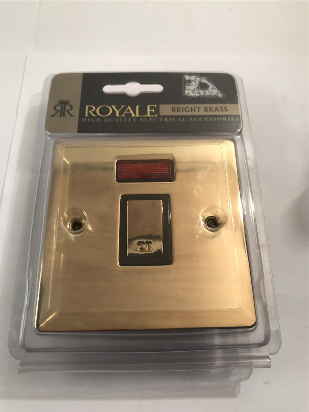 Royale 20A DP Switch & Neon Flat Plate Polished Brass  ZFBP17