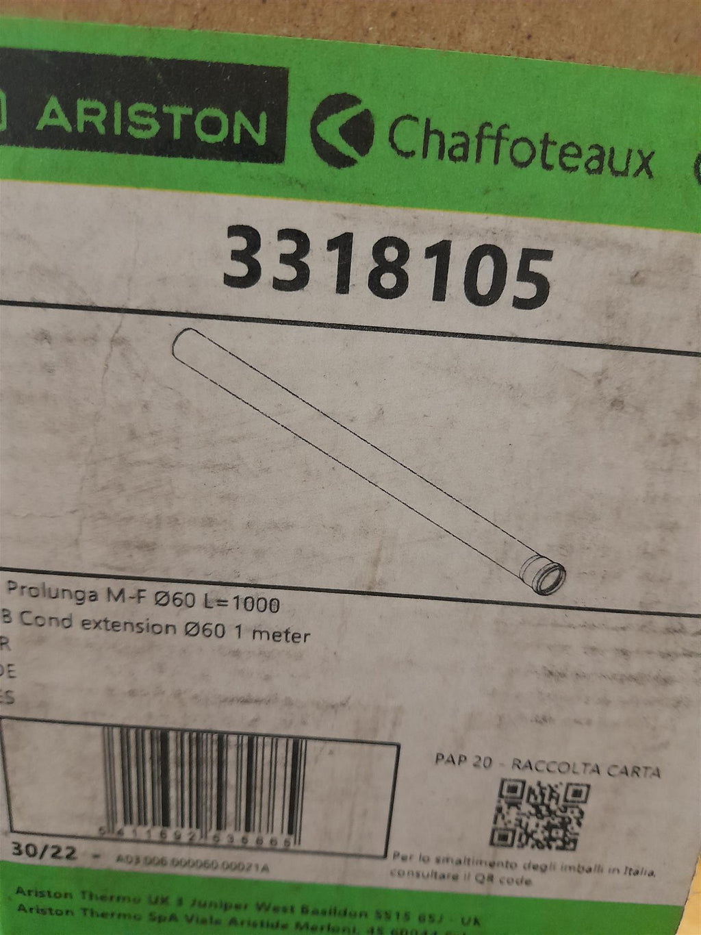 Ariston 3318105 Flue extension, (L)1000mm