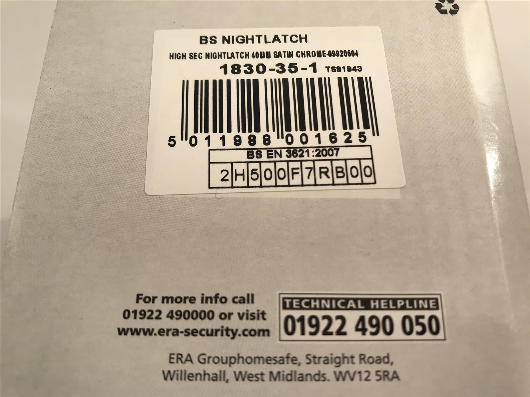 Era High Security Night Latch 1830-35-1 Satin Chrome 40mm