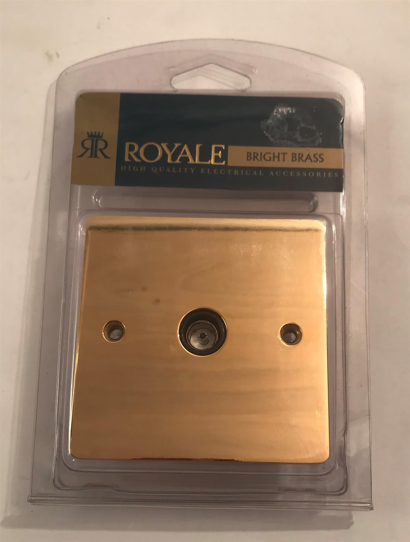 Royale Flat Plate TV Socket Polished Brass Black Insert ZFBP11