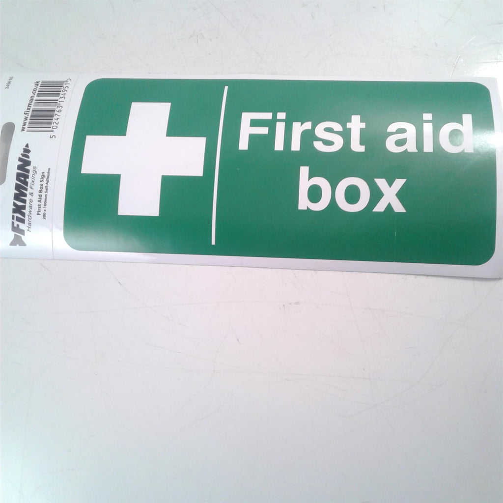 Fixman First Aid Box Sign 200 x 100 mm Self-Adhesive Safety Signage 349616