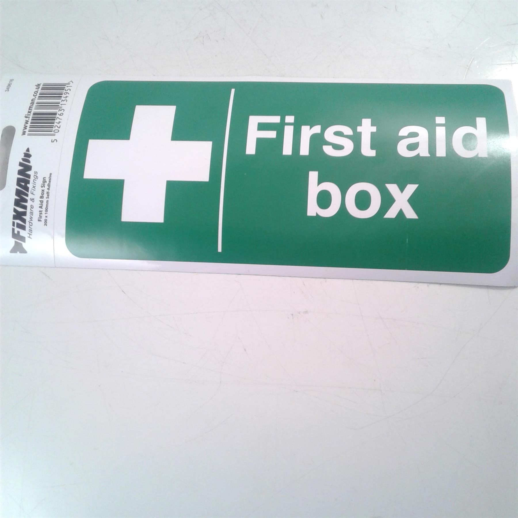 Fixman First Aid Box Sign 200 x 100 mm Self-Adhesive Safety Signage 349616