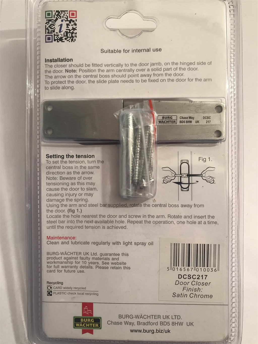 Sterling Spring Loaded Door Closer  Satin Chrome  DCSC217