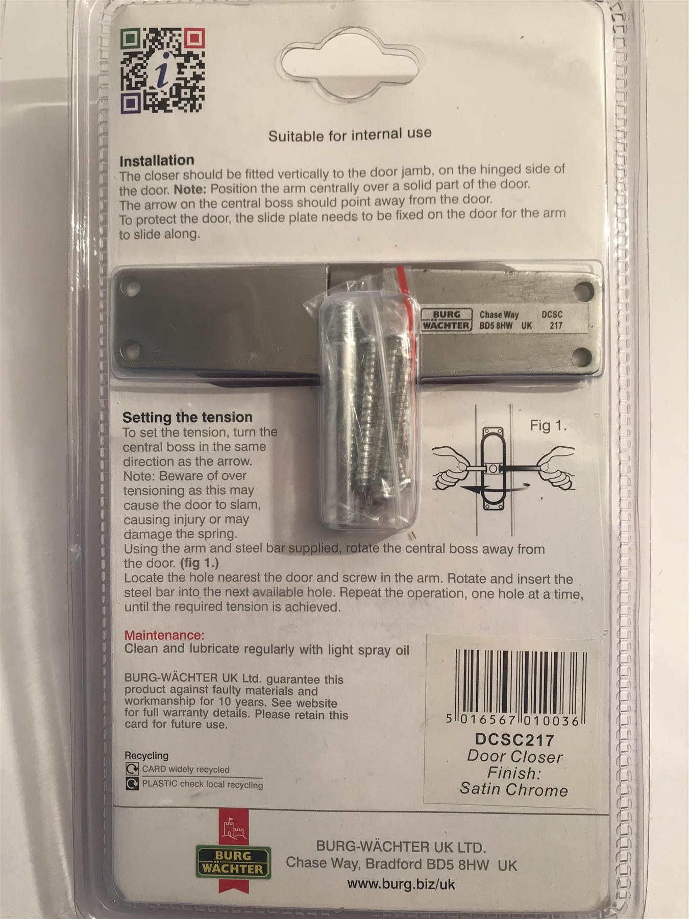 Sterling Spring Loaded Door Closer  Satin Chrome  DCSC217