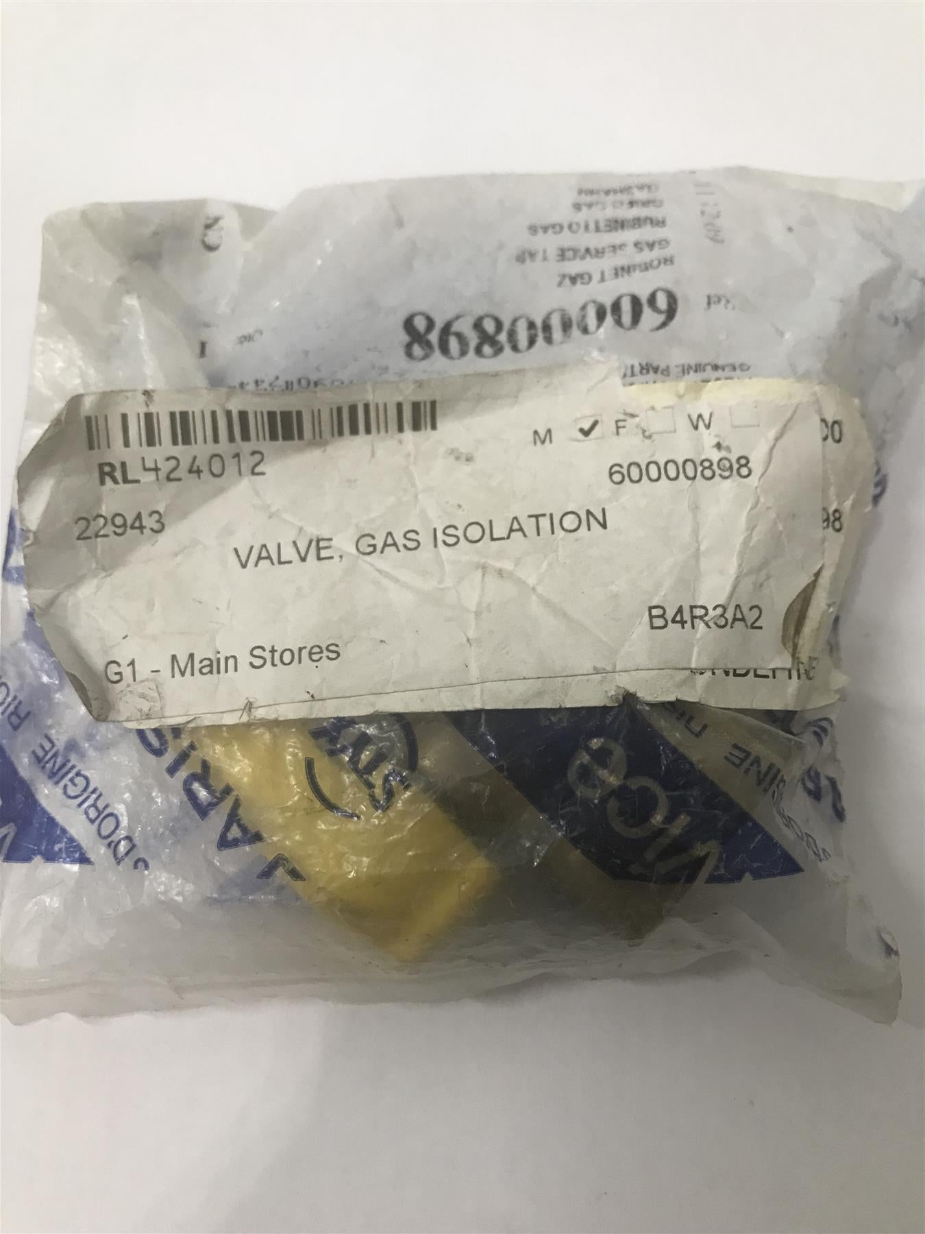 Ariston/Chaffoteaux 60000898 Gas Isolation Valve