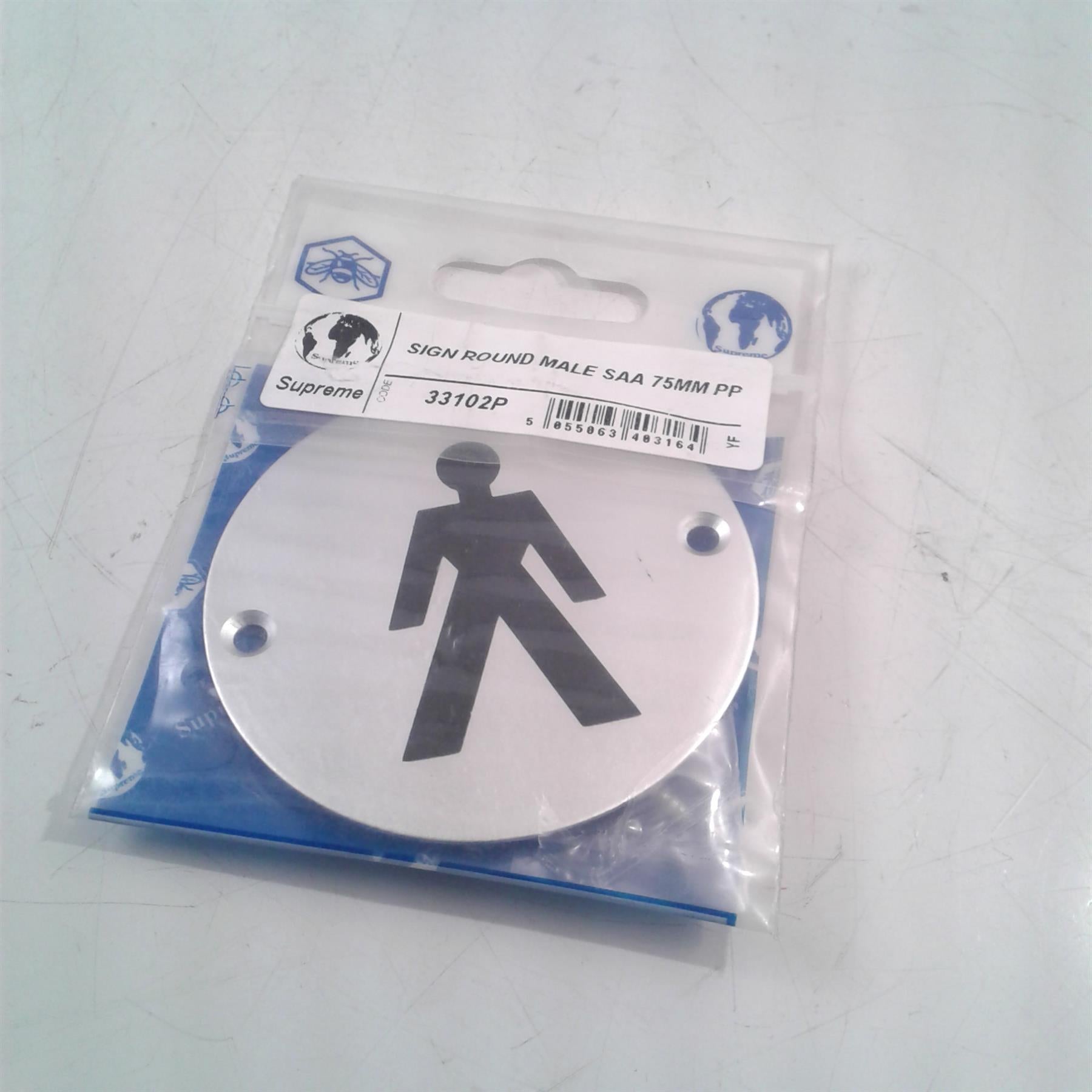 Supreme Round Male WC Sign with screws
