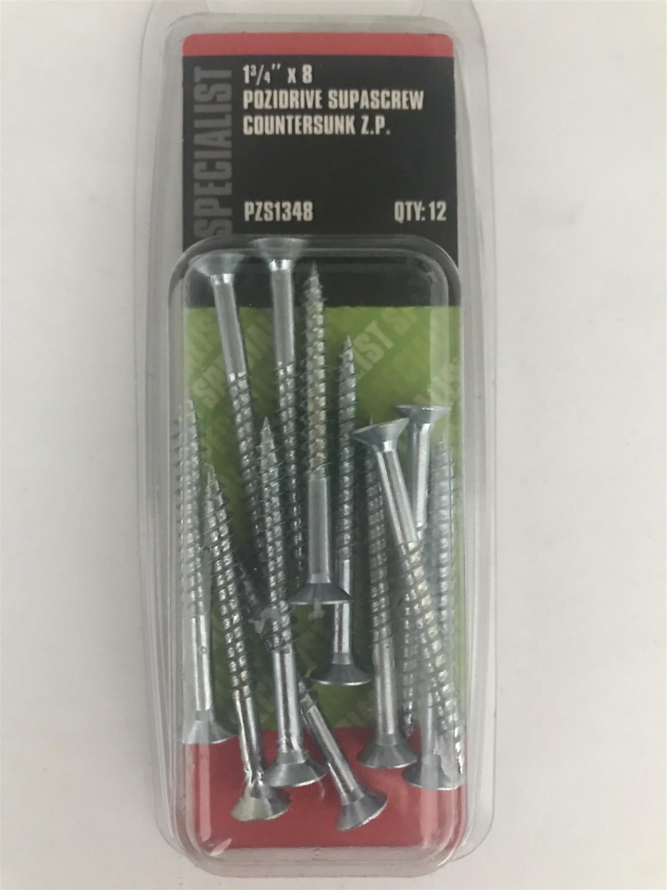 Specialist 1 3/4" x 8g Pozi Countersunk Wood Screws  PZS1348 Pack 12
