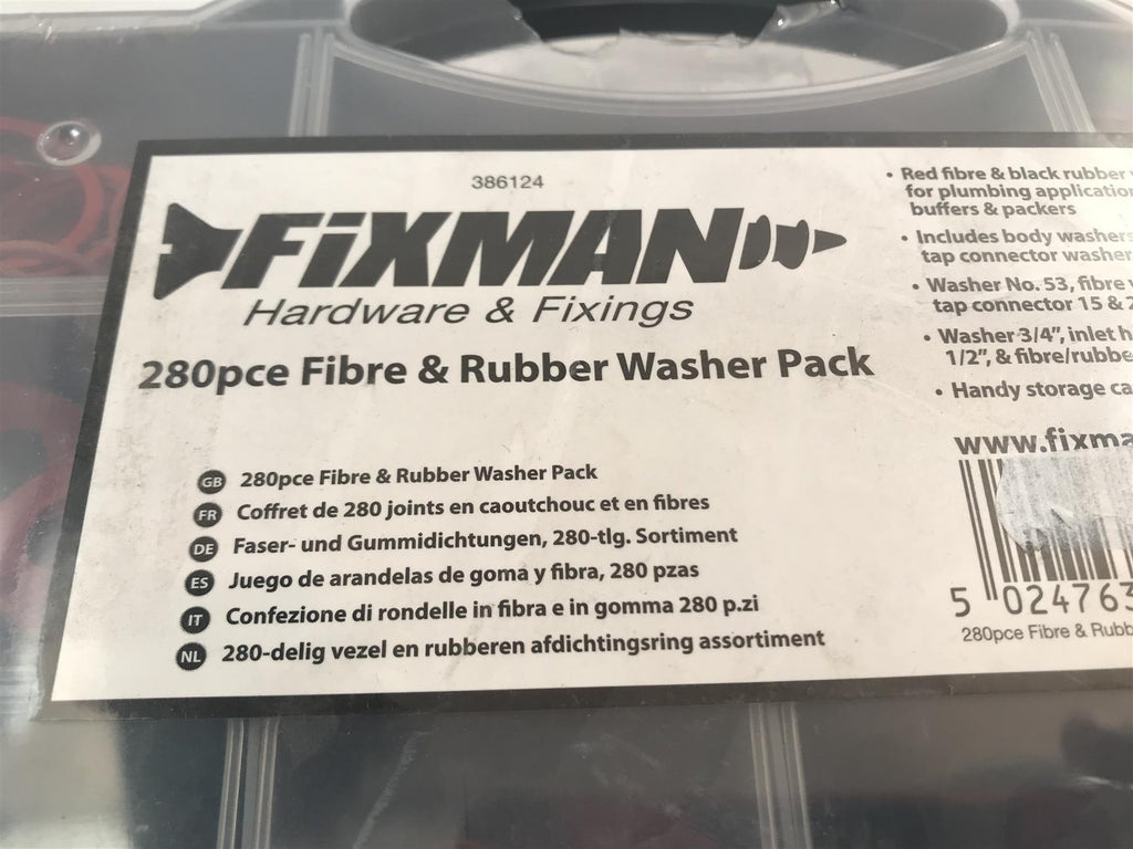 Fixman 386124 Assorted Fibre & Rubber Plumbing Washers 280 Piece Set