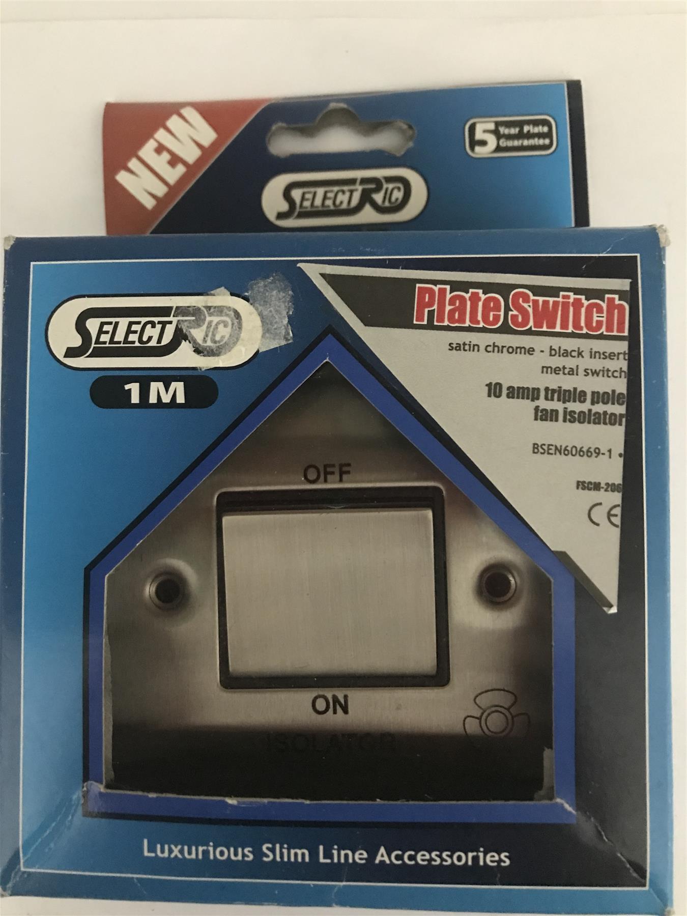 Selectric 1M 10A 3 Pole Fan Isolator Switch Black Insert Satin Chrome FSCM-206