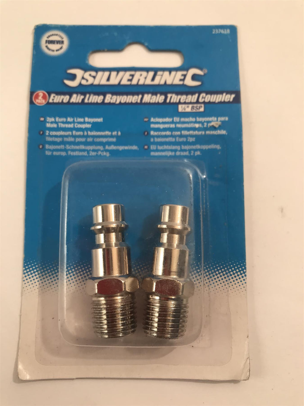 Silverline Euro Air Line Bayonet Male Thread Coupler 2 Pk 1/4'' BSP 237618