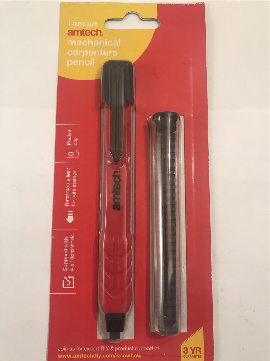 Am-tech Mechanical Carpenters Pencil with 4 x 10cm Leads Rugged ABS Case