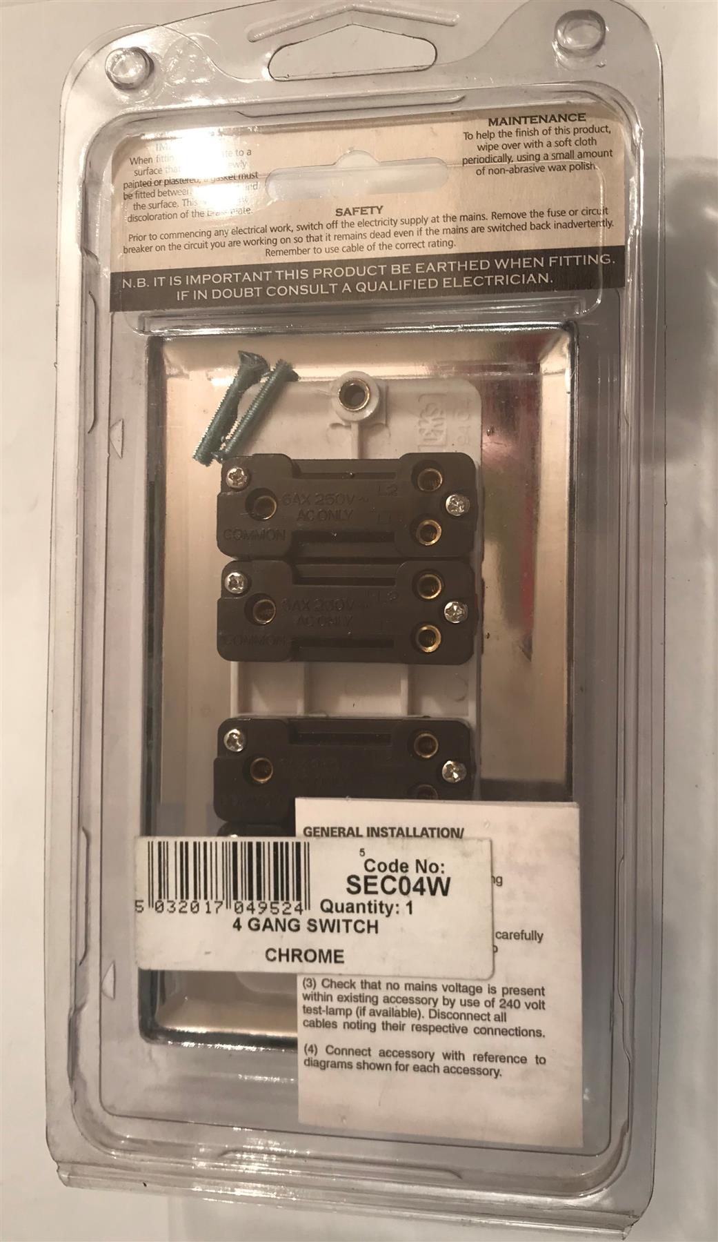 Specialist 4 Gang 4 Way Switch Polished Chrome White Insert SEC04W