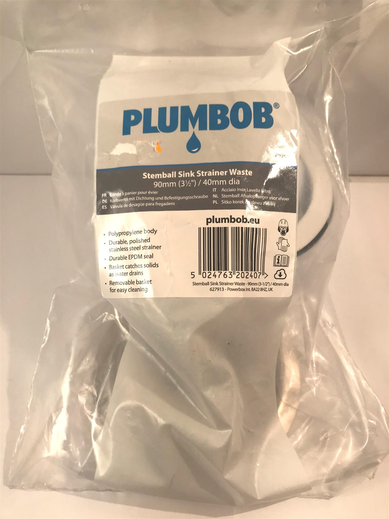 Plumbob 90mm 3-1/2'' 40mm dia Stemball Sink Strainer Waste