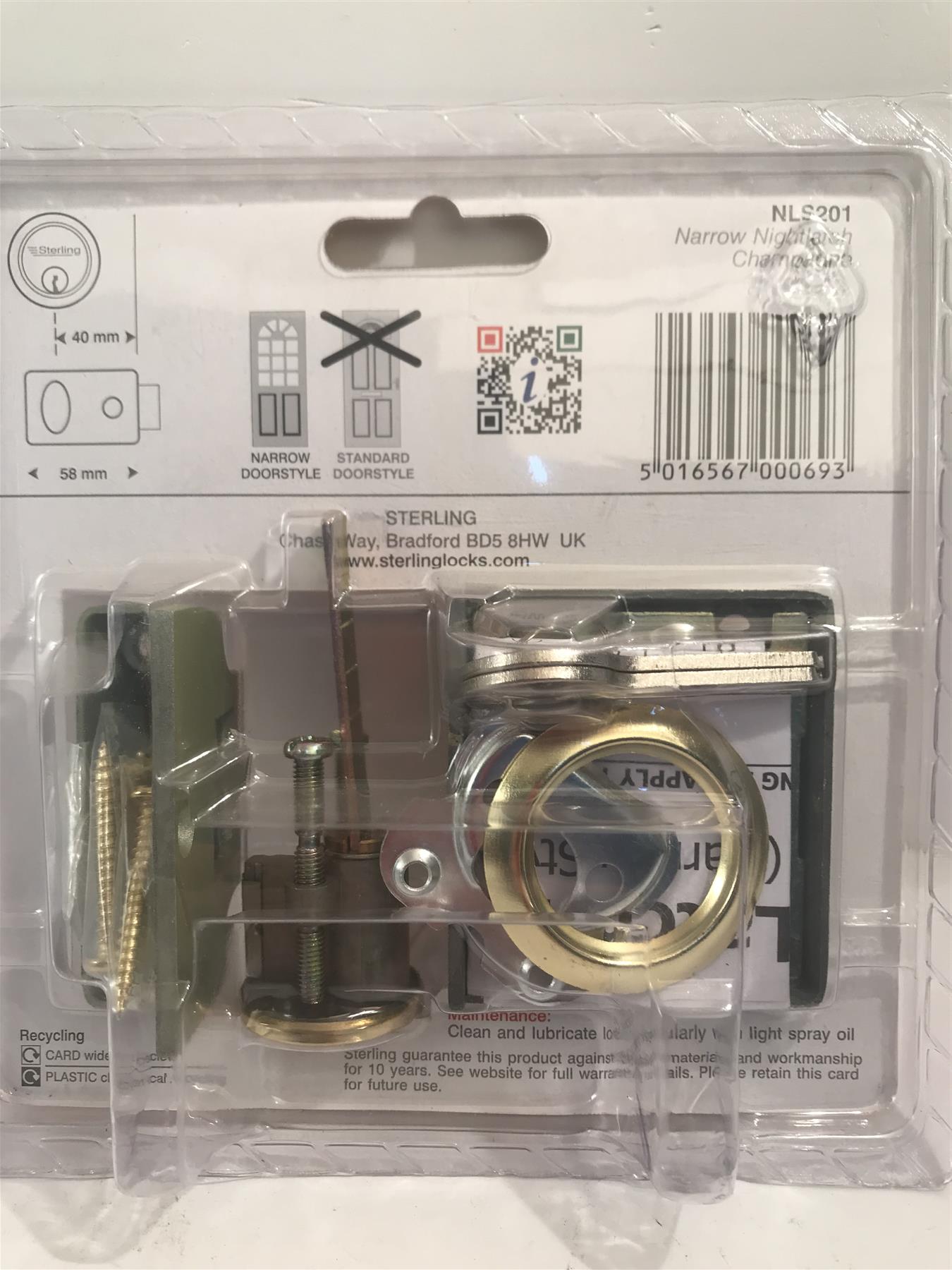 Sterling Narrow Traditional Champagne Nightlatch  NLS201