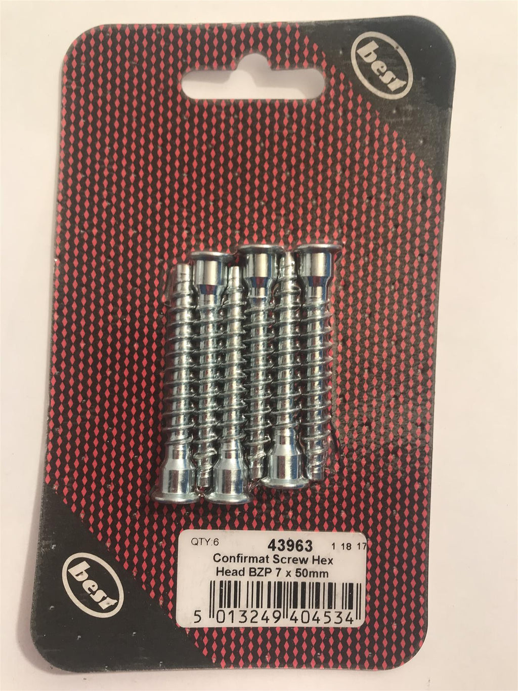 Best Confirmat Screw Hex Head BZP 7 x 50mm (Pack 6)  43963