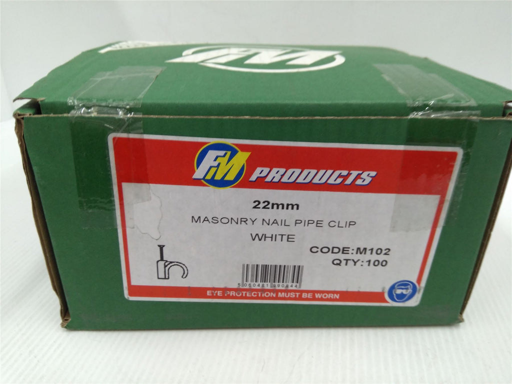 NEW FM PRODUCTS 22mm MASONRY NAIL PIPE CLIP WHITE M102 - BOX OF 100