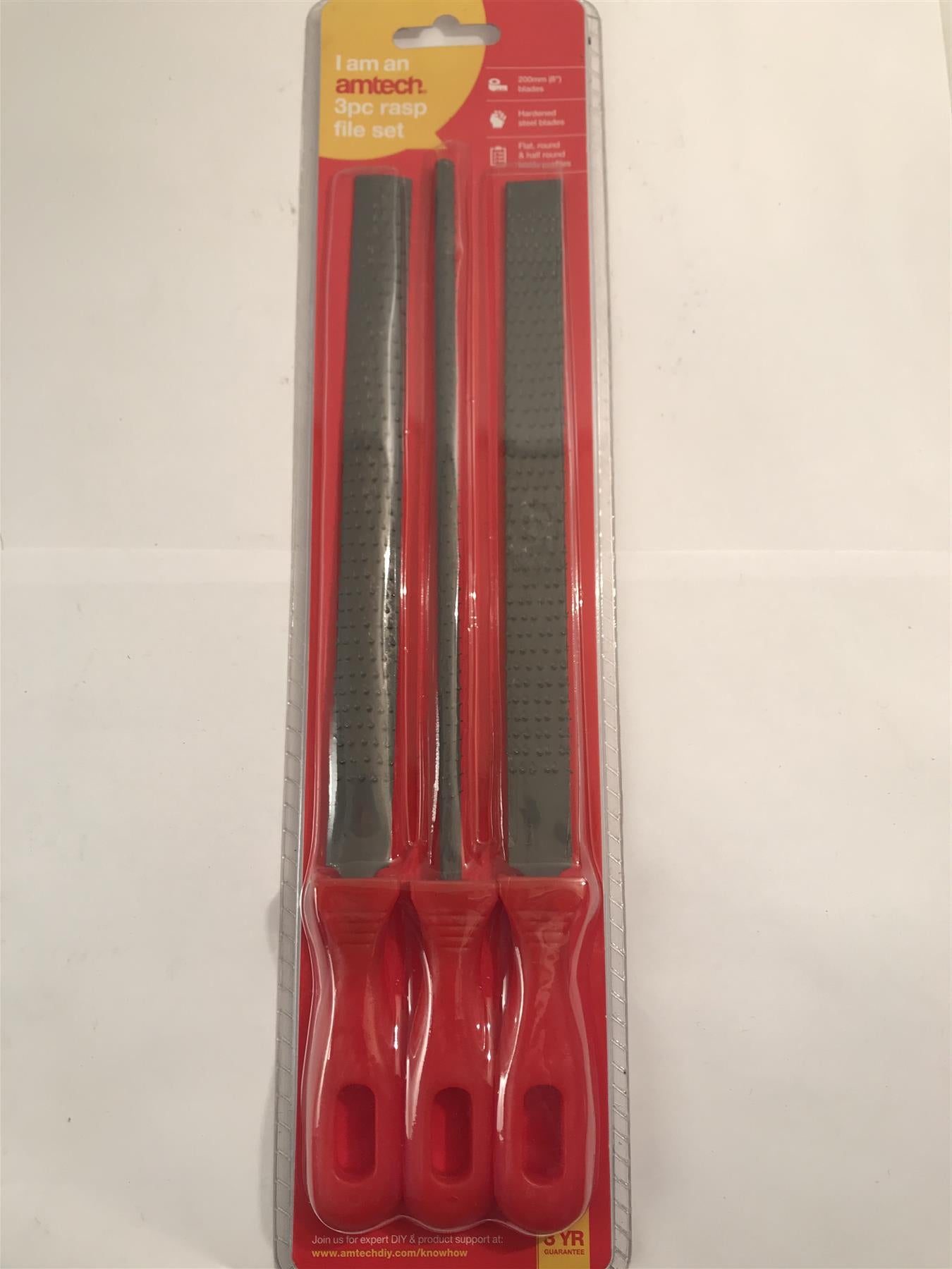Amtech 3Pc 8" Rasp File Set Hardened Steel Flat, Round and Half Round