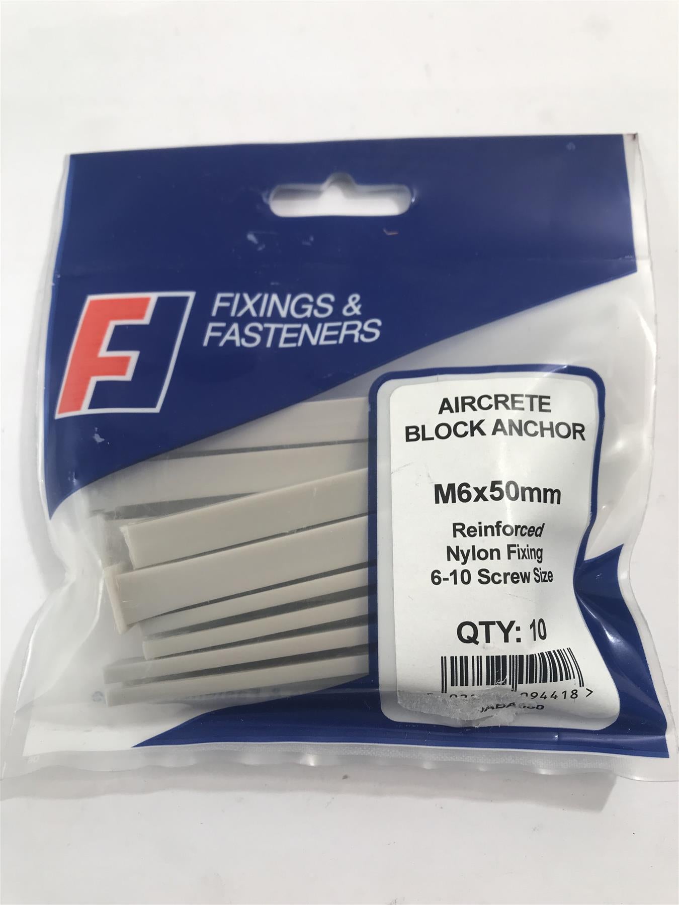 Forgefix Nylon Aircrete Block Anchor  M6 x 50mm (10 Pack)  10ABA650