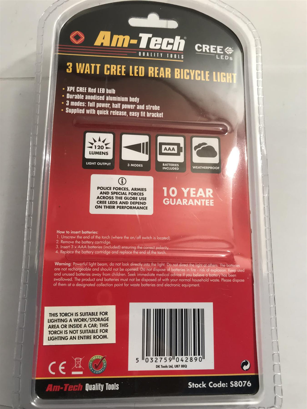 Amtech 3 Watt Cree LED Rear Bicycle Light S8076