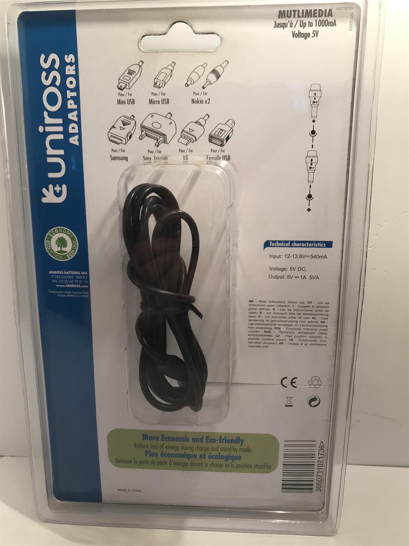 Uniross U0218733 Mobile Phone Car Adaptor