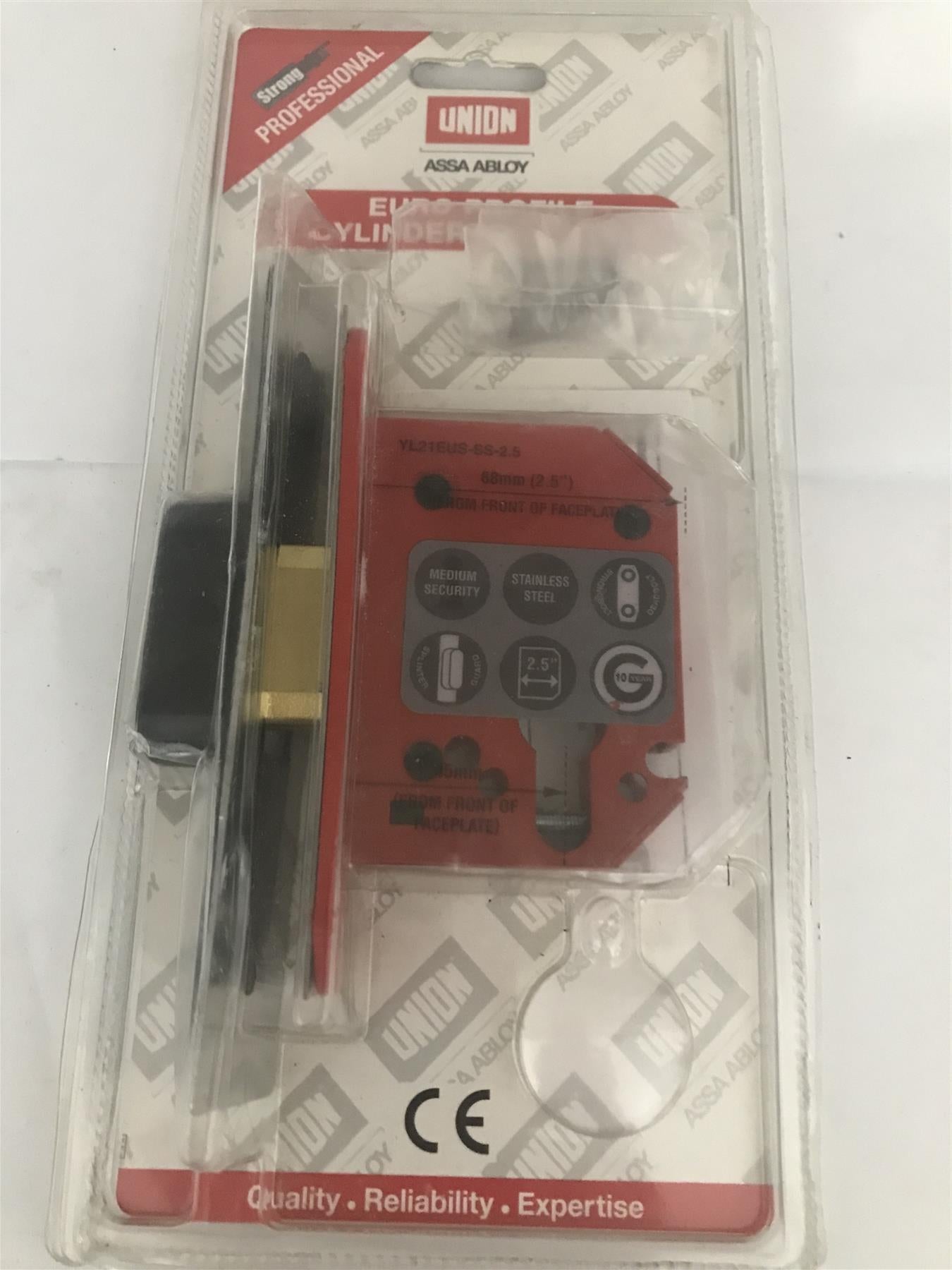 Union 68mm (2.5”) Euro profile cylinder Deadlock StrongBOLT Satin S Steel