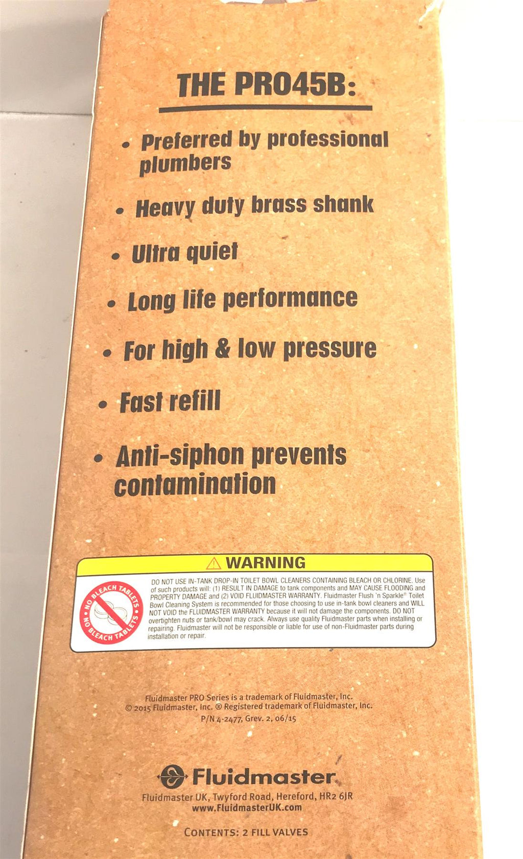 Fluidmaster PRO45B 1/2" BSP Brass Thread Telescopic Bottom Inlet Float Valve x 2