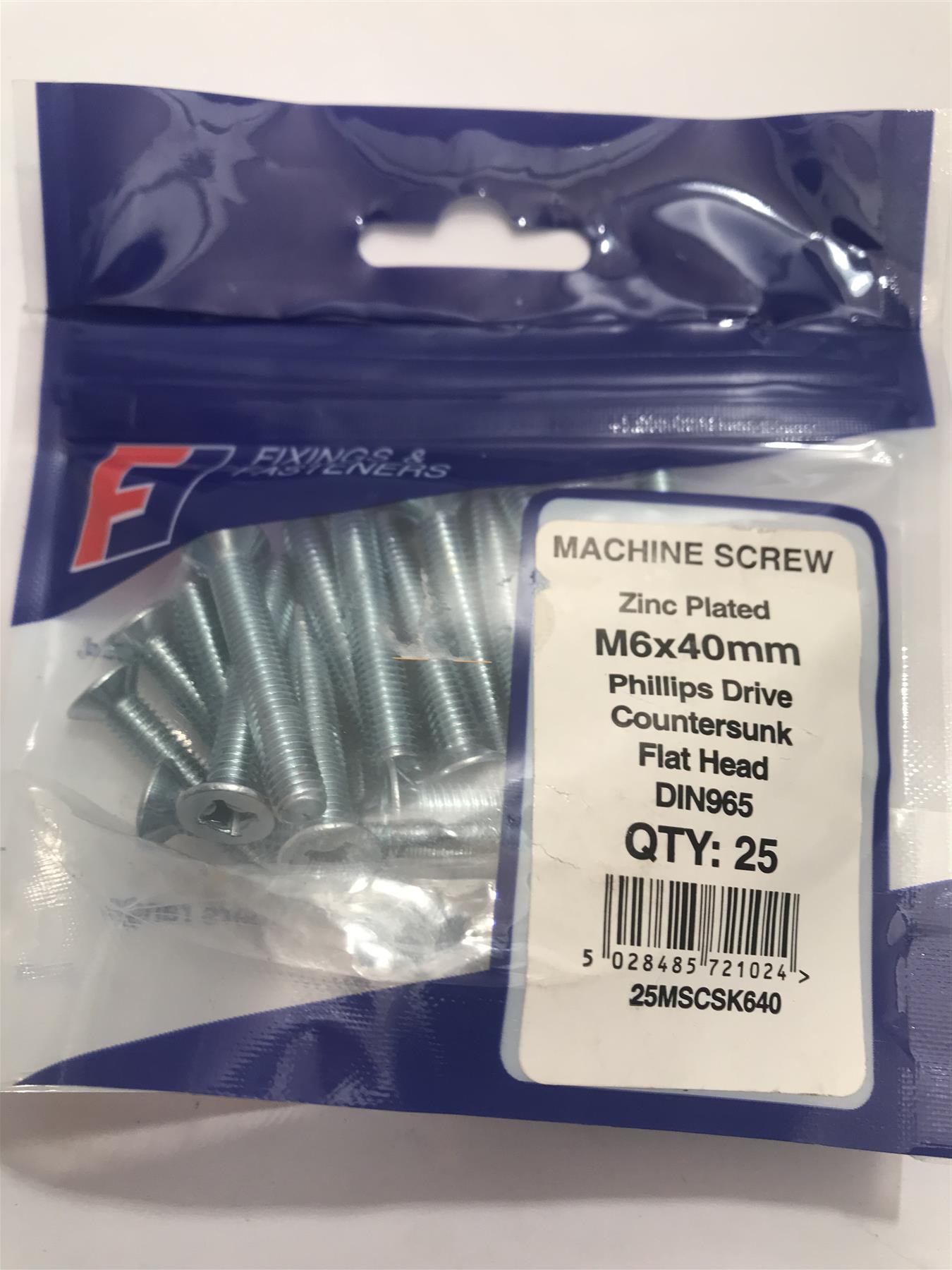 Forgefix Machine Screw Countersunk Flat Head M6 x 40mm (Pk 25) 25MSCSK640