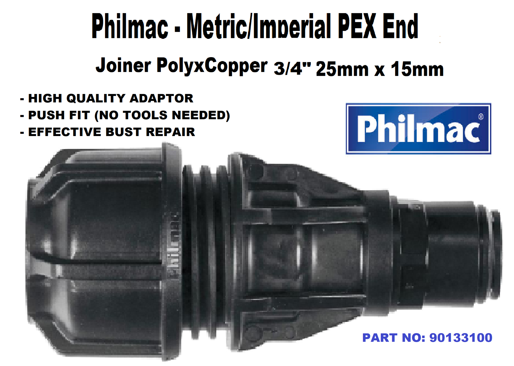NEW PHILMAC 1331 Copper/PEX Push Fit ADAPTOR Joiner 25X15mm 9013100