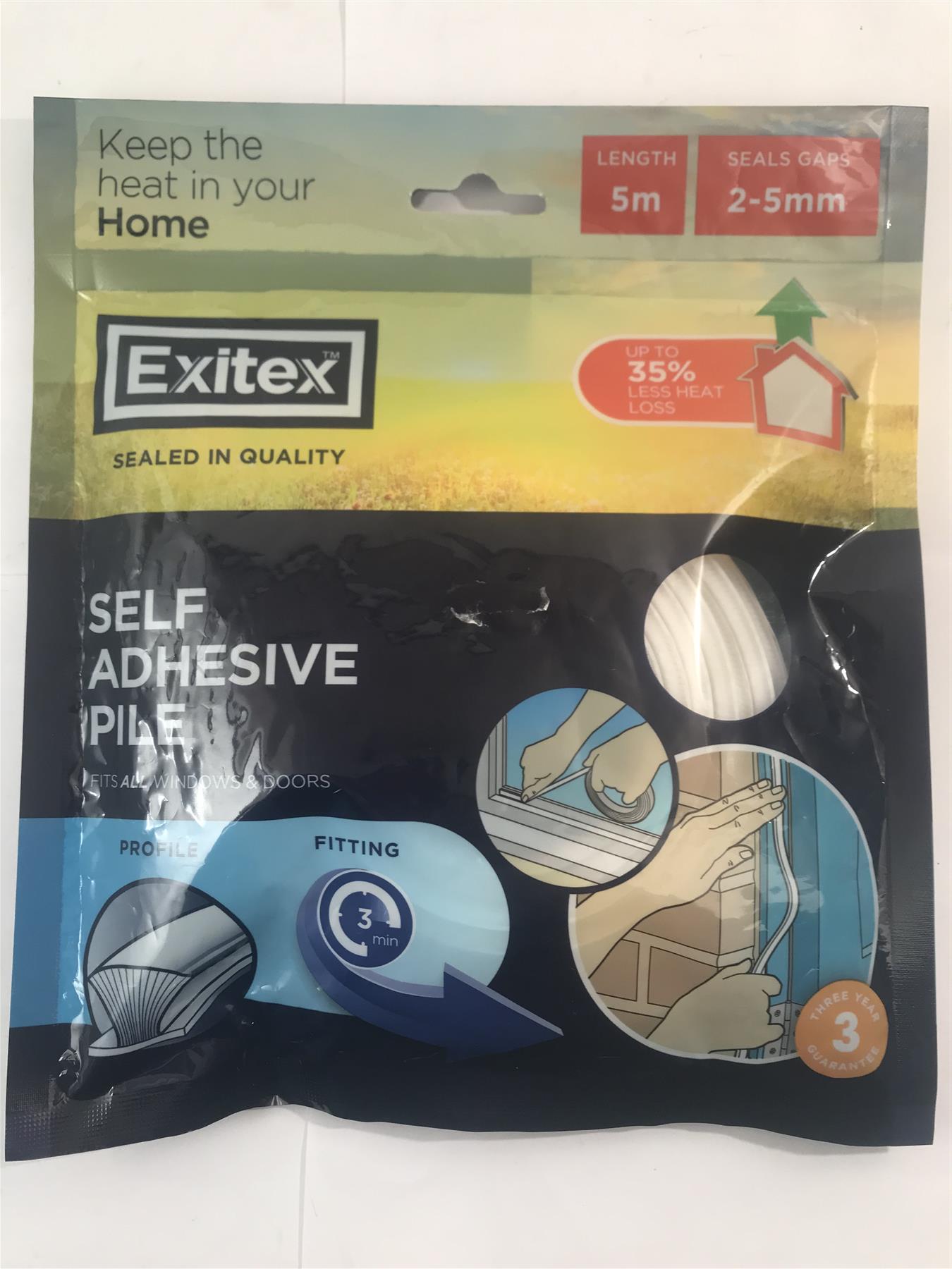 Exitex Self Adhesive Pile 5m White -  Seals 2-5mm Gaps
