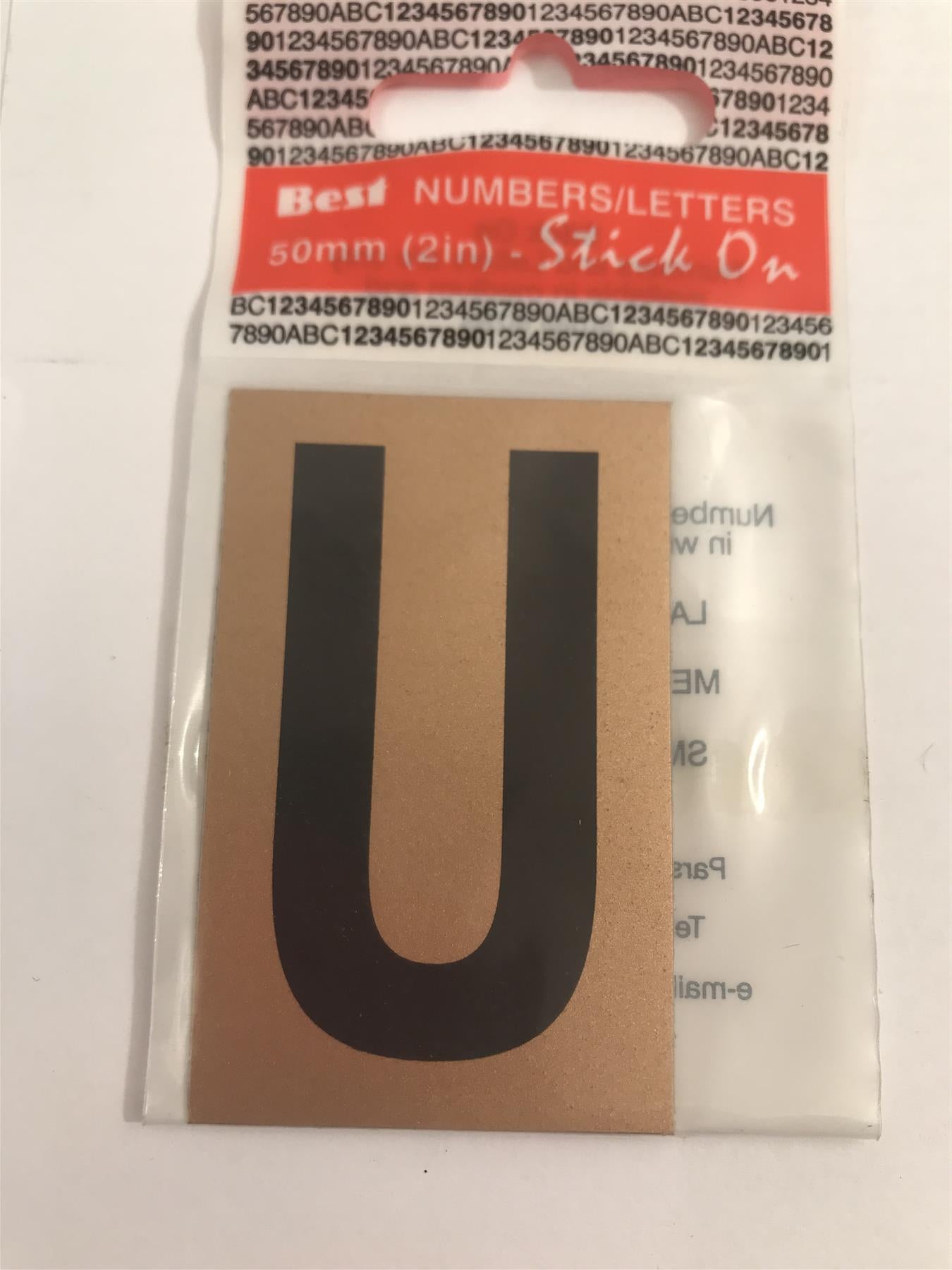 Best Gold/Black Letter U Self Adhesive 1" x 2"