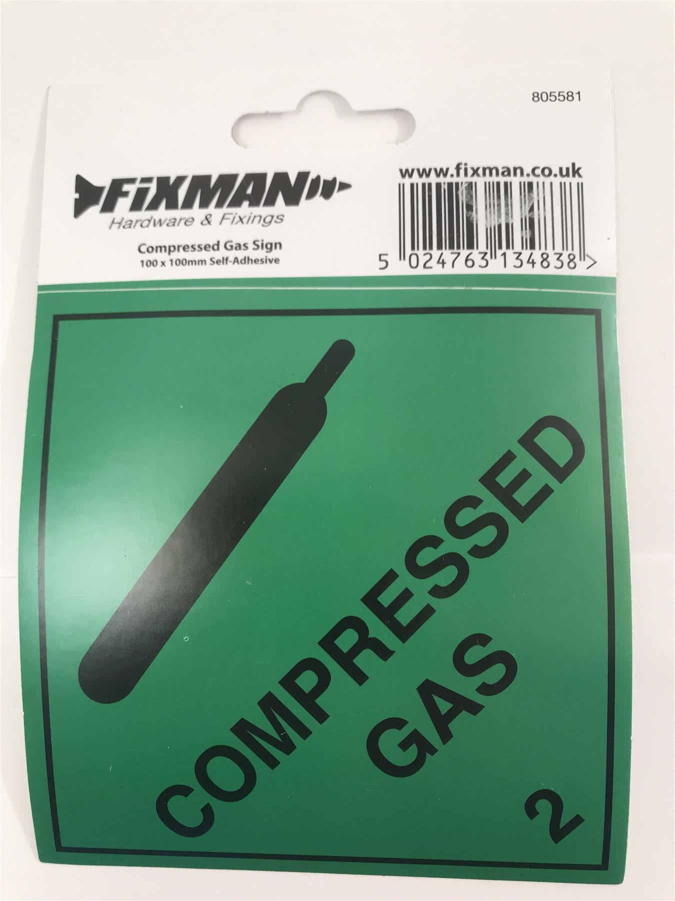 Fixman 805581 Self-Adhesive Compressed Gas Sign 100 x 100mm