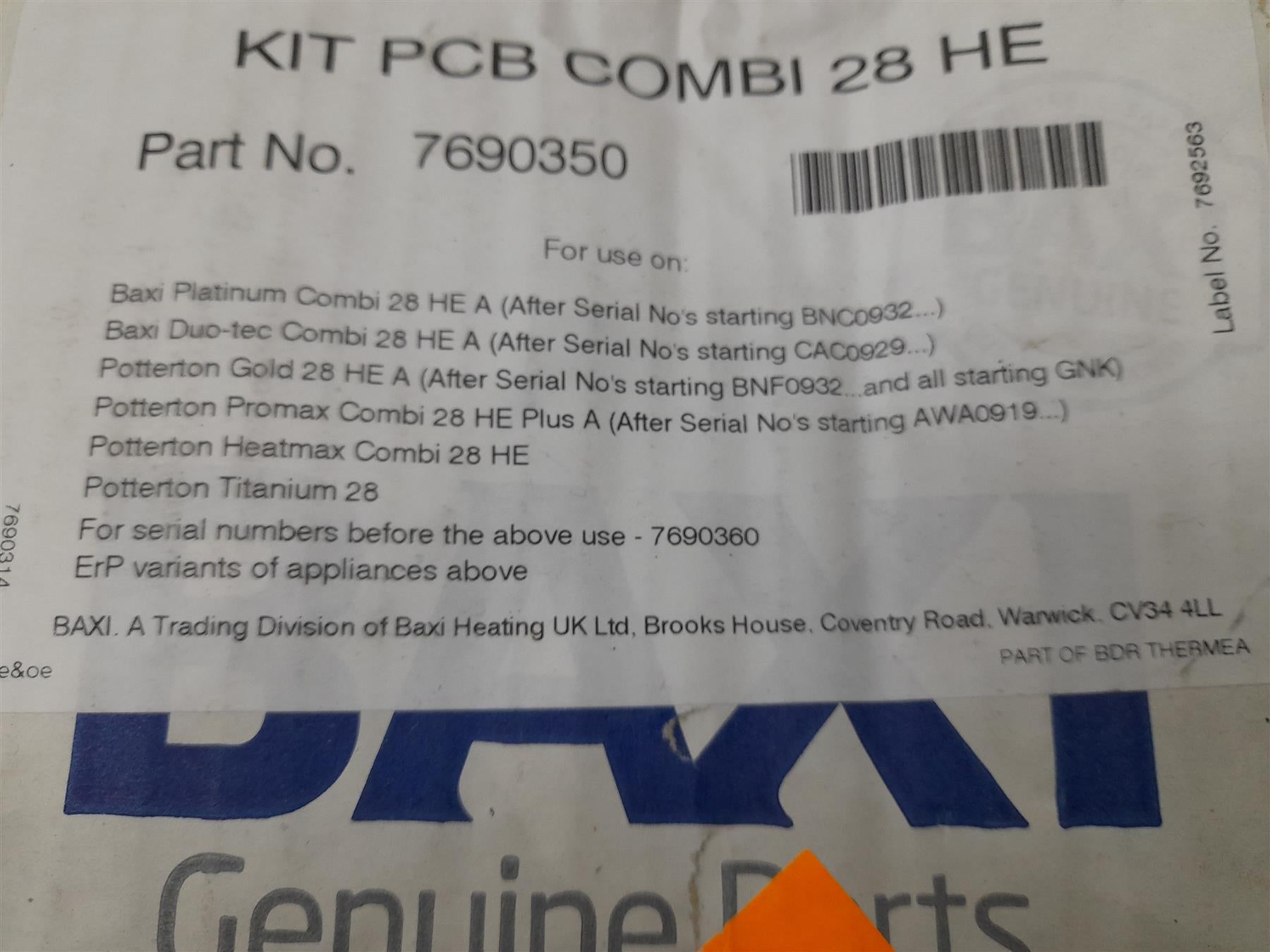 Baxi Platinum Combi 28H A 7690350 PCB