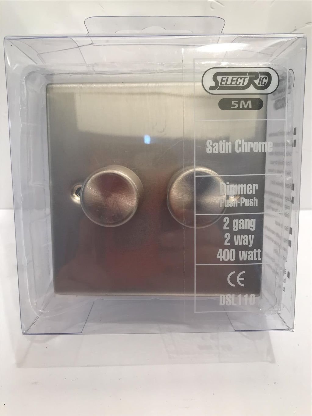 Satin Chrome Dimmer Switch 2 Gang 2 Way 400 Watt  DSL110