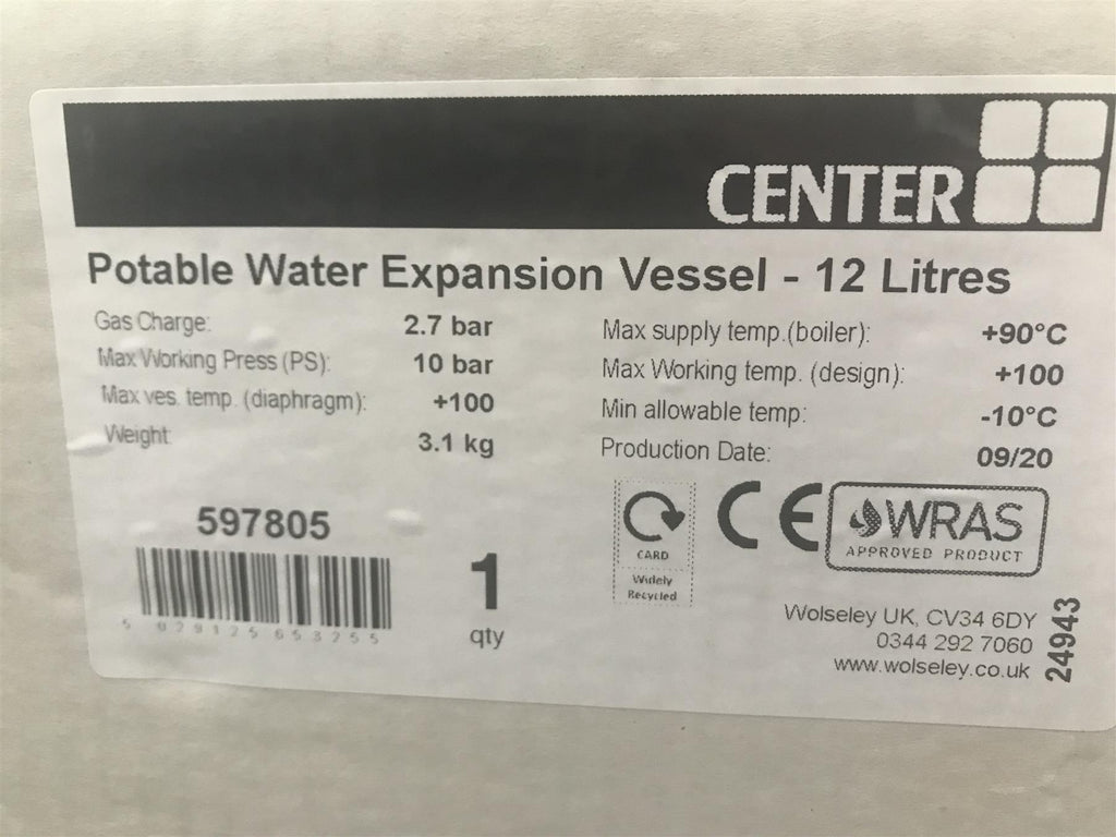 Center Potable Water Expansion Vessel 12 litres 597805