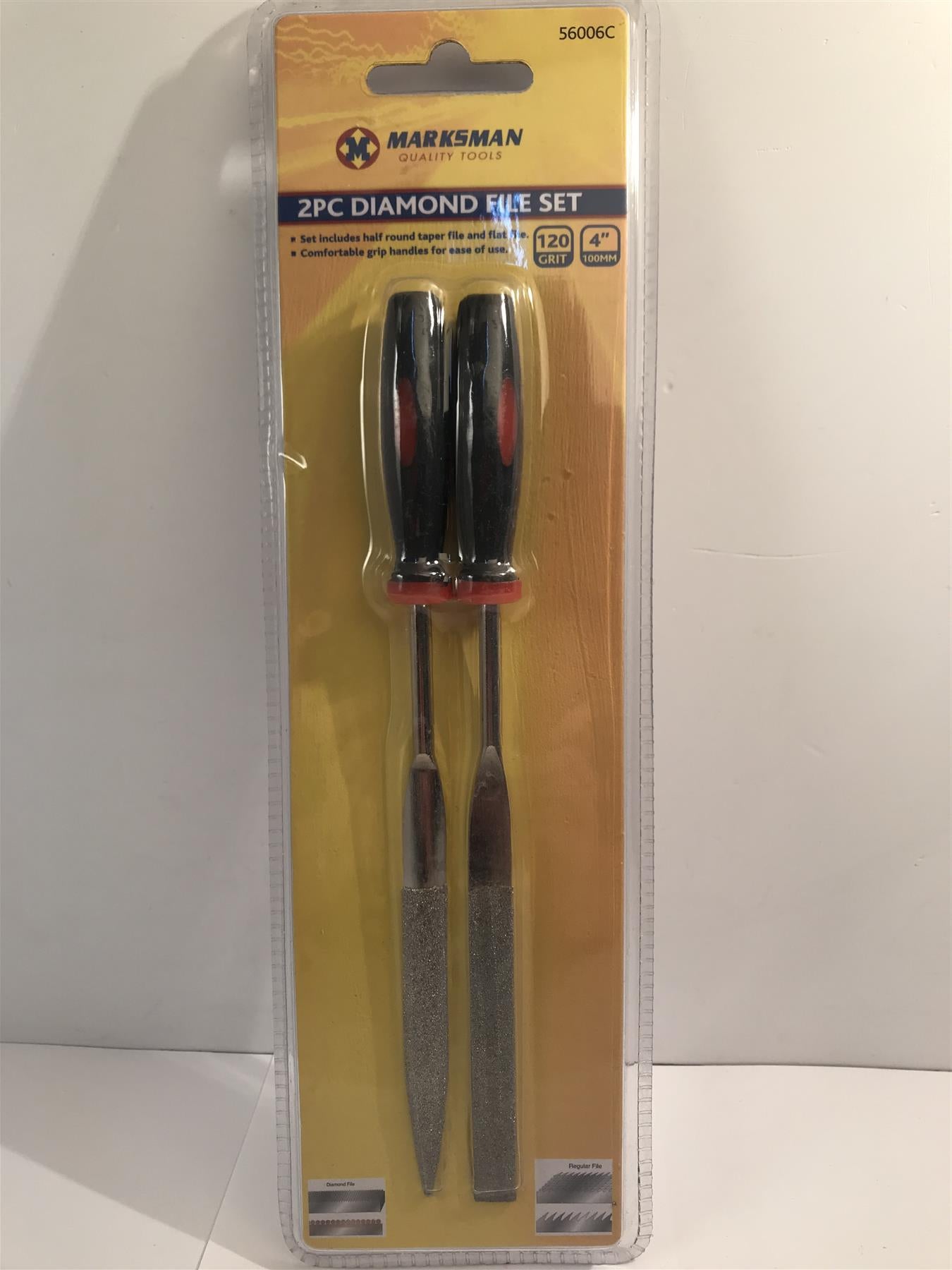 2pc Diamond File Set 120mm Needle Half Round Tapered & Flat Stone Metal