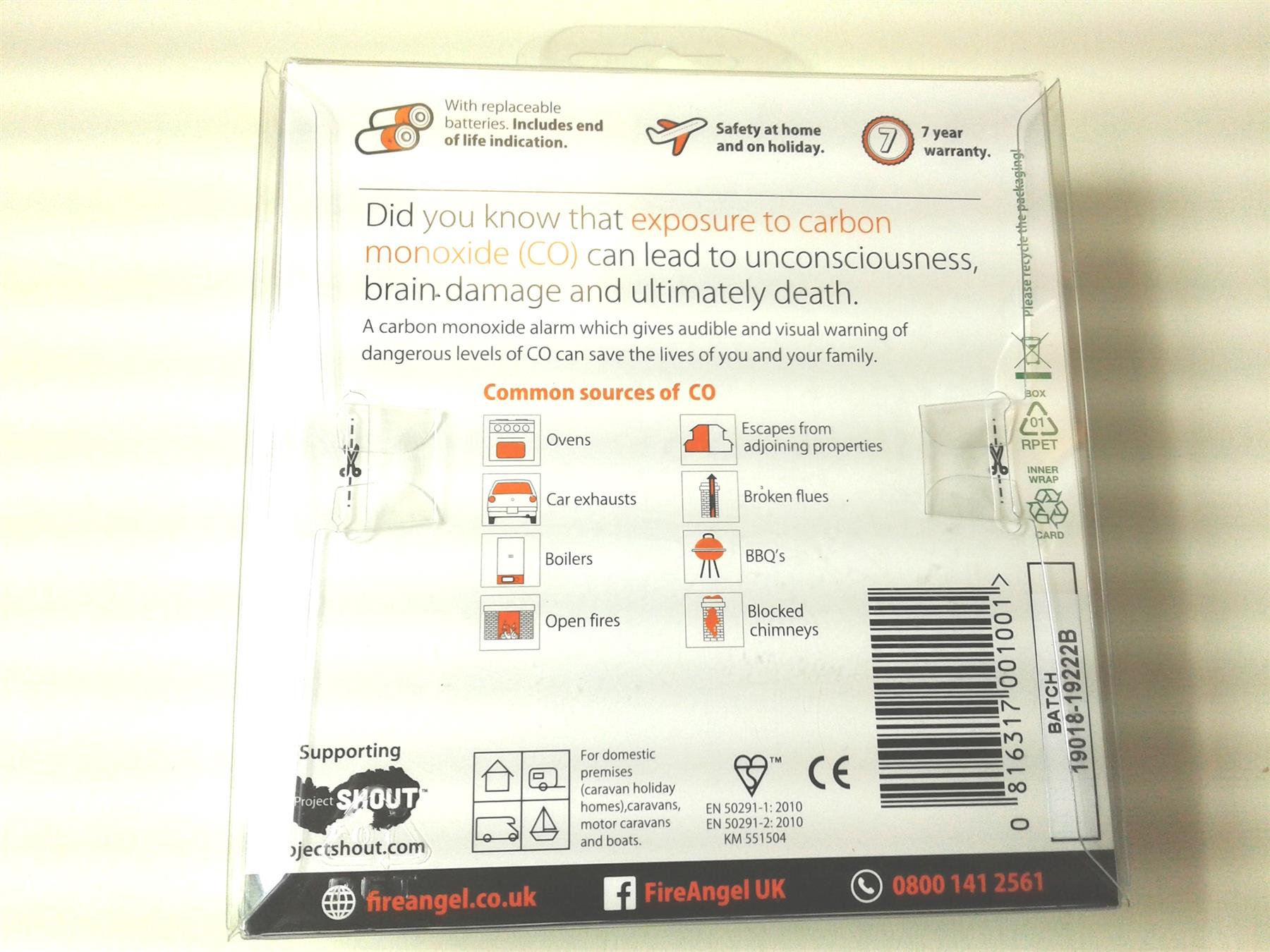 New Fire Angel Carbon Monoxide Detector Alarm CO9B 7 Year Battery