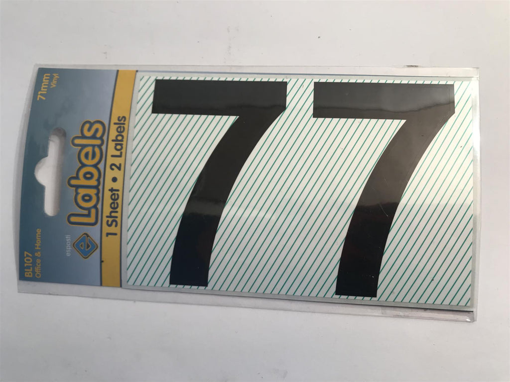 Esposti Large Black Vinyl Sticker No. 7 -  71mm (2 Pack) BL107