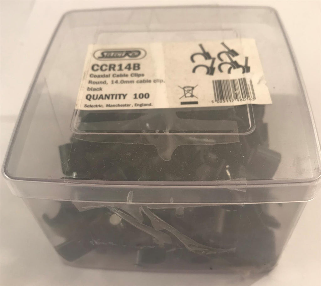 Selectric  Round 14mm Coaxial Cable Clip Black x 100  CCR14B