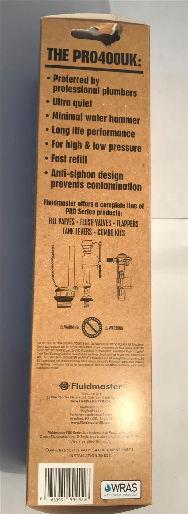 Fluidmaster PRO400UK 1/2" BSP Bottom Entry Inlet Valve - Ultra Quiet Fast Refill